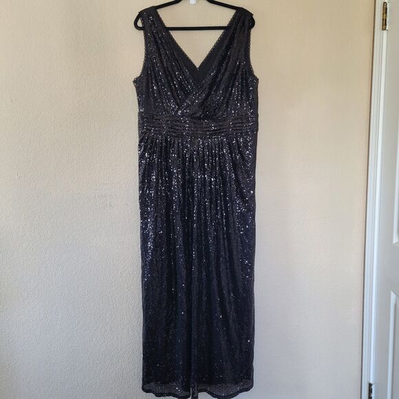 Kate Kasin Sequin Formal Cocktail Evening Maxi Dress Black Size 18w Sleeveless - Picture 1 of 11